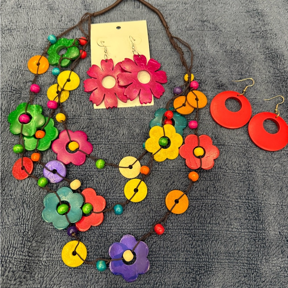 Vibrant Multicolor Floral Necklace and Earring Set
